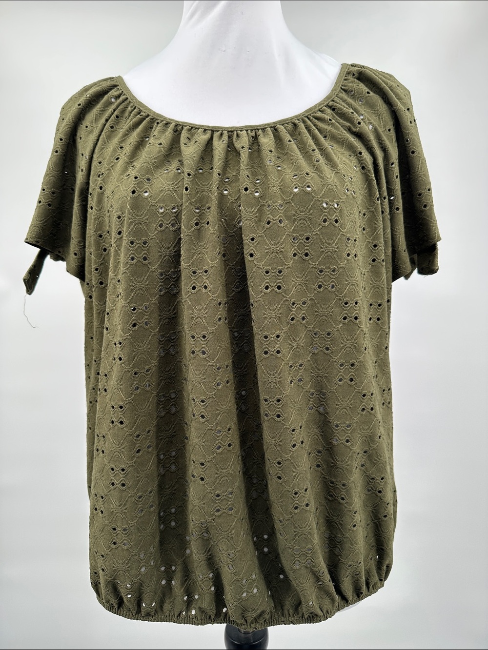 PerSeption Concept Eyelet Blouse Sz XL/ Olive green